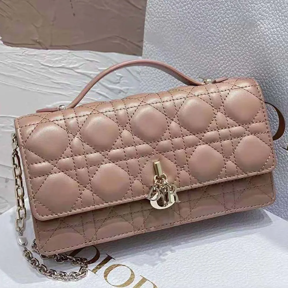 Dior Lady Dior Top Handle Clutch Rose Des Vents Cannage Lambskin for Women Dior Lady Dior Top Handle Clutch Rose Des Vents Cannage Lambskin for Women