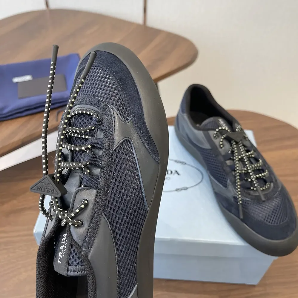 Prada Speedrock Leather And Mesh Fabric Sneakers for Unisex in Black