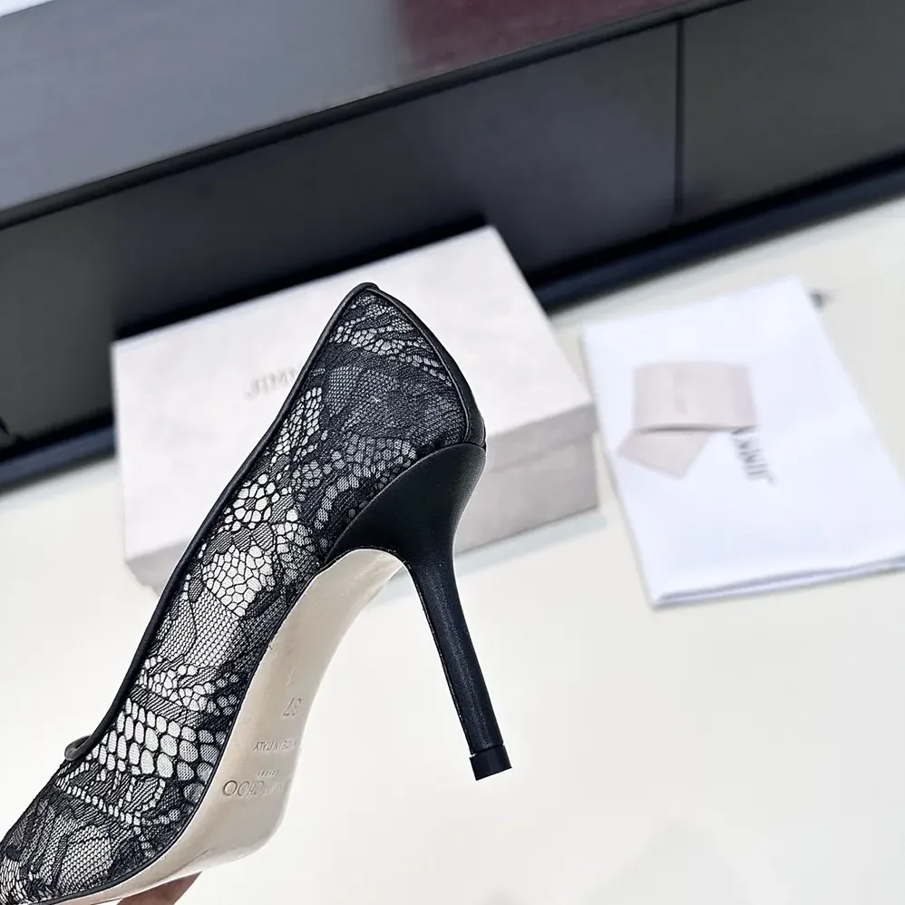 Jimmy Choo Romy 85 Black Jimmy Choo Lace Pumps for Women