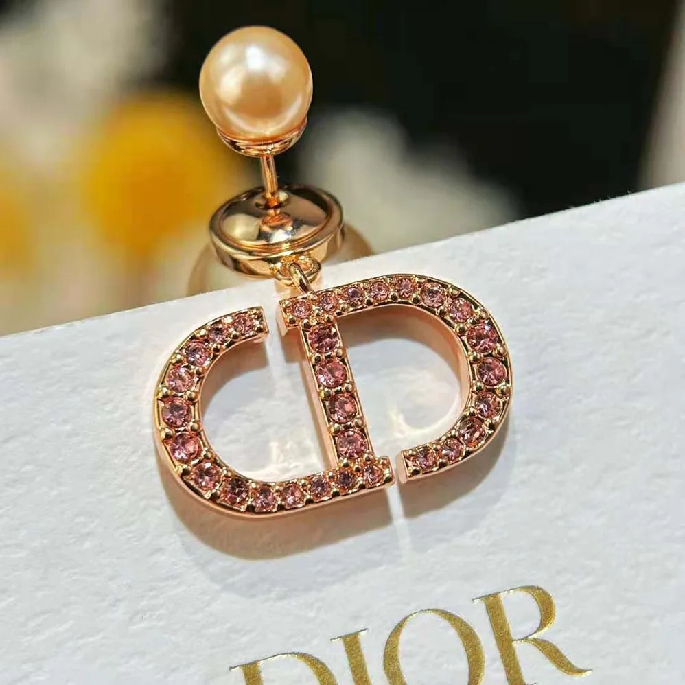 Dior Tribales Earrings Pink-Finish Metal with Pink Resin Pearls and Crystals for Women