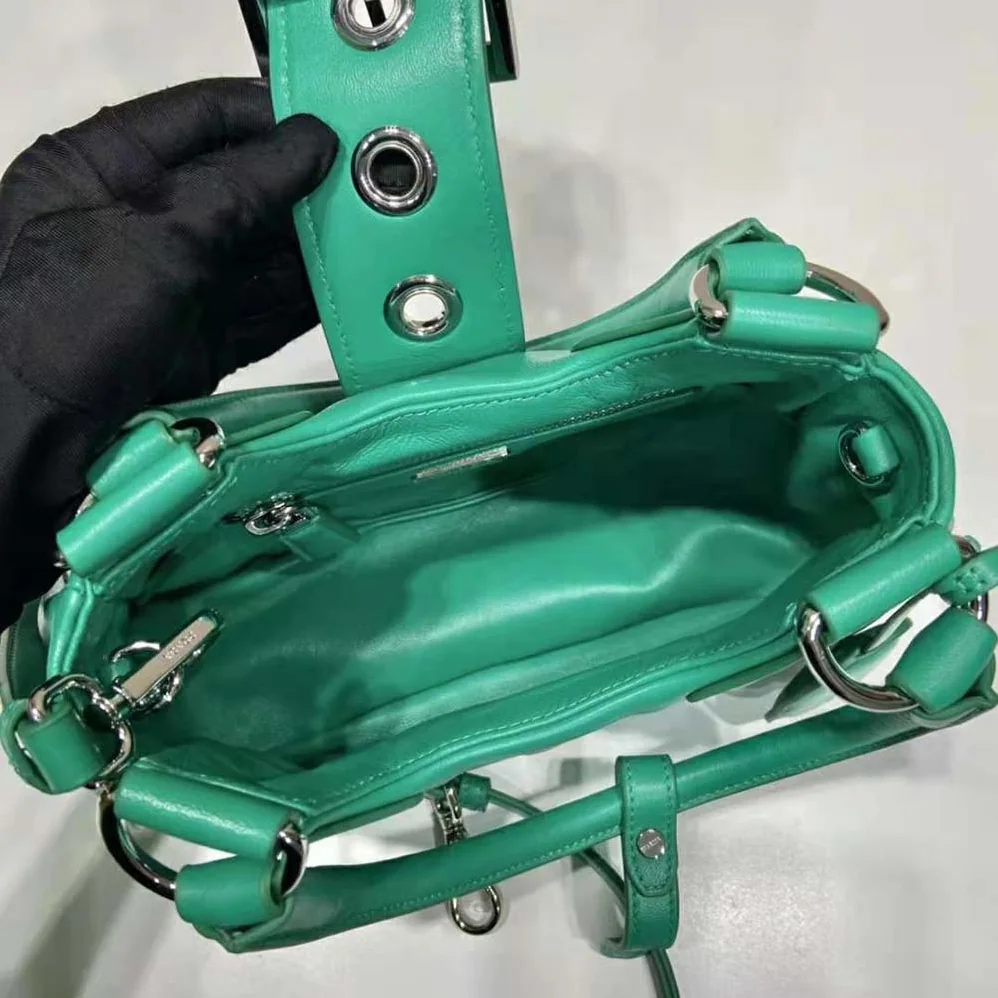 Prada Moon Re-Nylon and Leather Bag for Women in Green Prada Moon Re-Nylon and Leather Bag for Women in Green