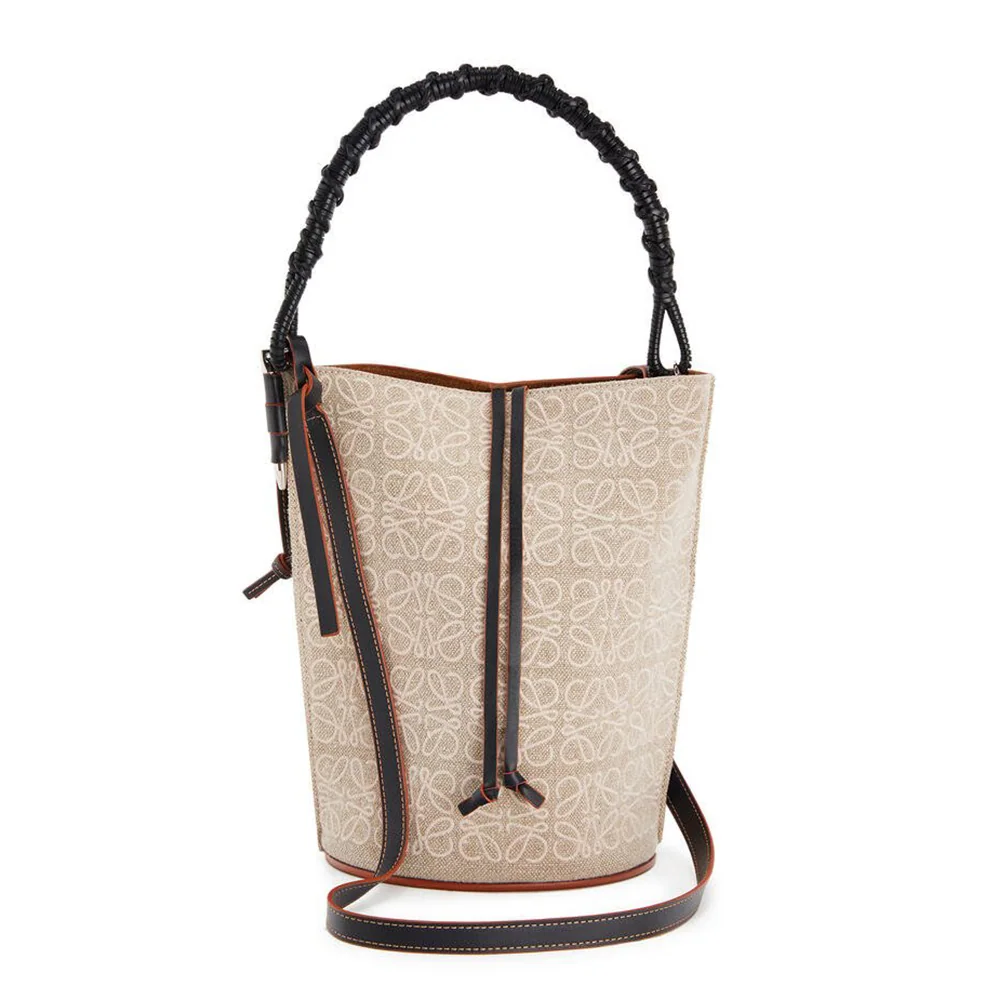 Loewe Gate Bucket Handle Bag in Anagram Linen and Calfskin for Women Loewe Gate Bucket Handle Bag in Anagram Linen and Calfskin for Women