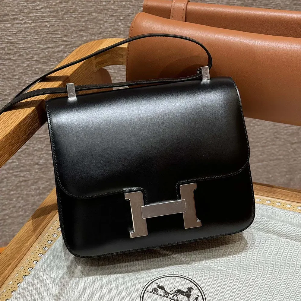 Hermes Constance 24 Bag Box Leather for Women in Black/Silver Hermes Constance 24 Bag Box Leather for Women in Black/Silver