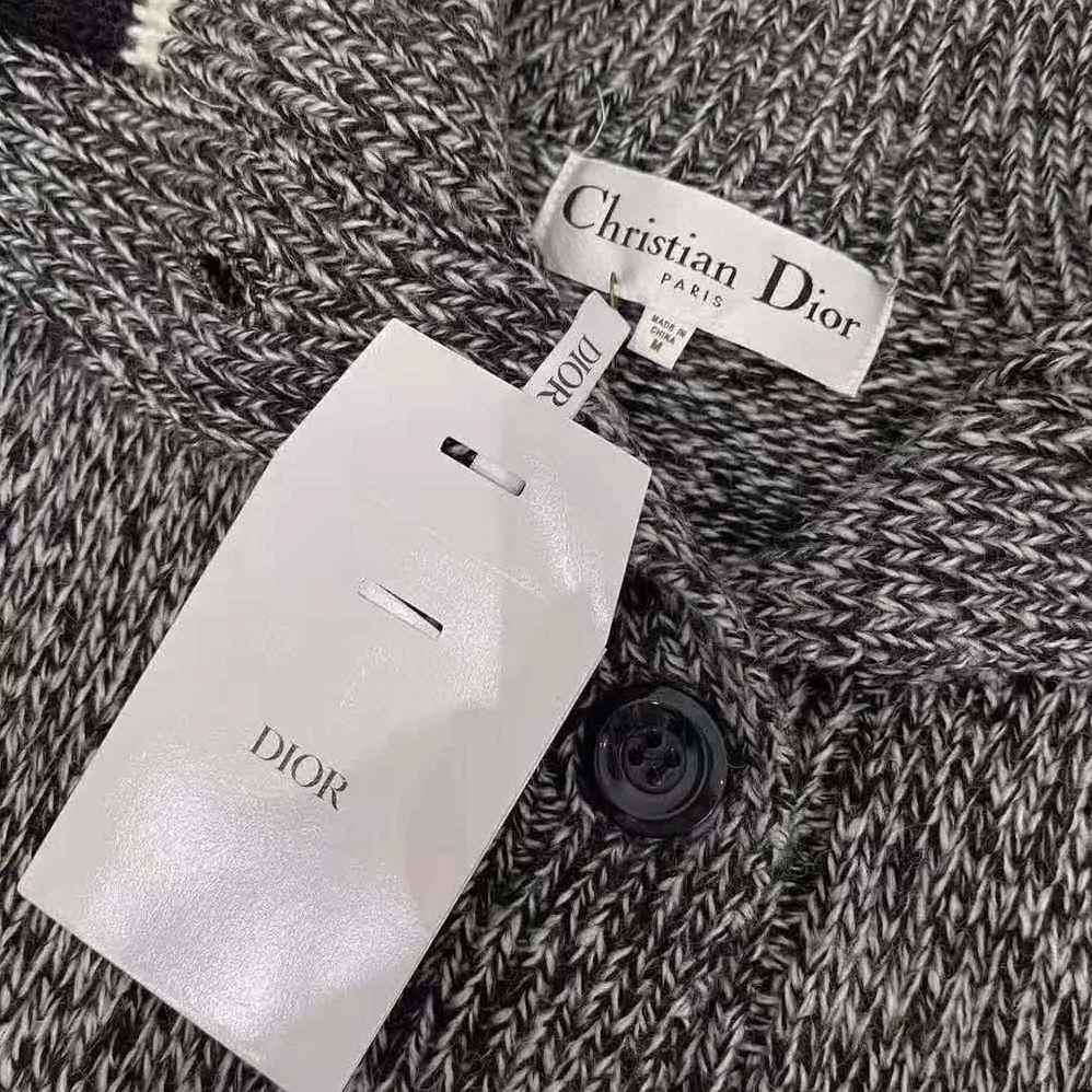 Dior Long Cardigan Navy Blue and White Wool and Cashmere Mouline for Women Dior Long Cardigan Navy Blue and White Wool and Cashmere Mouline for Women