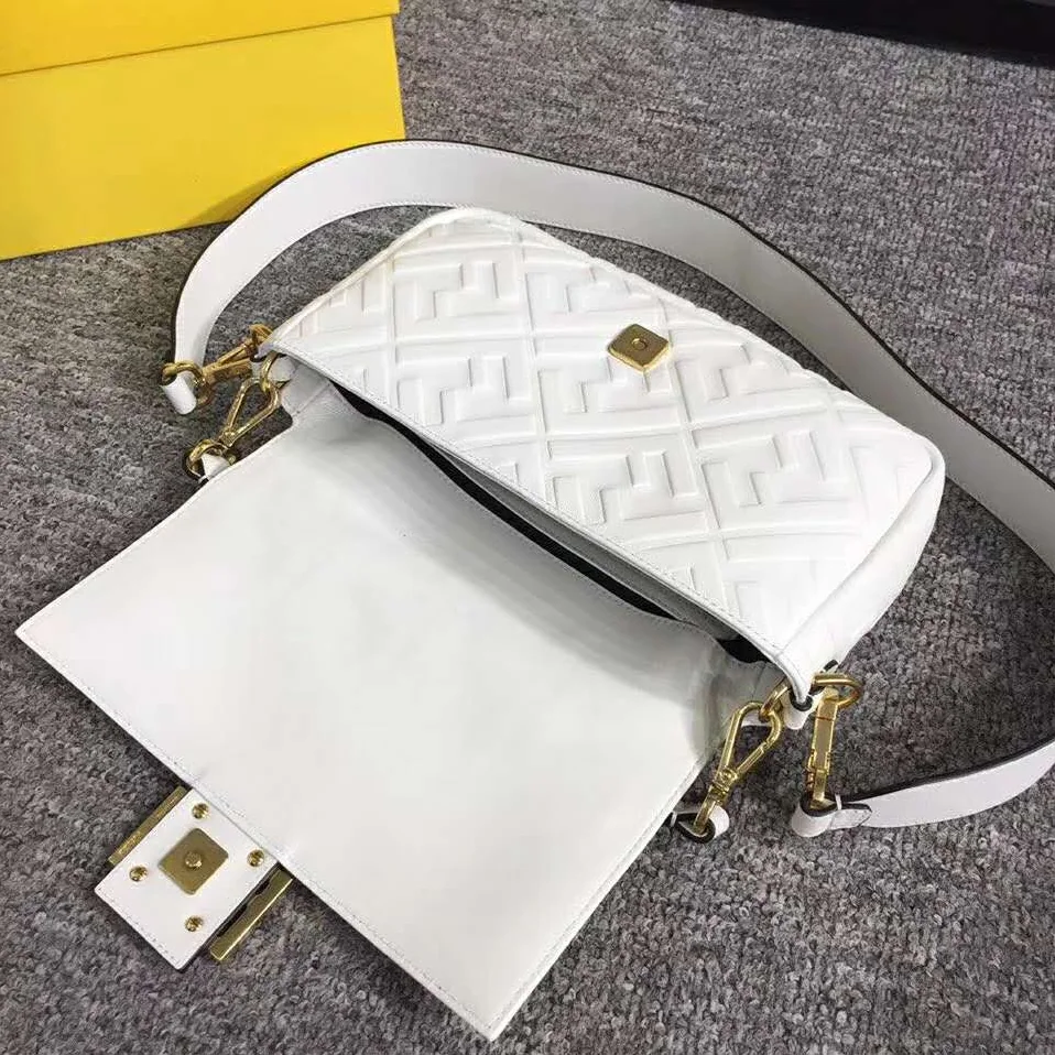 Fendi Iconic Baguette Leather Bag in Medium Size for Women in White