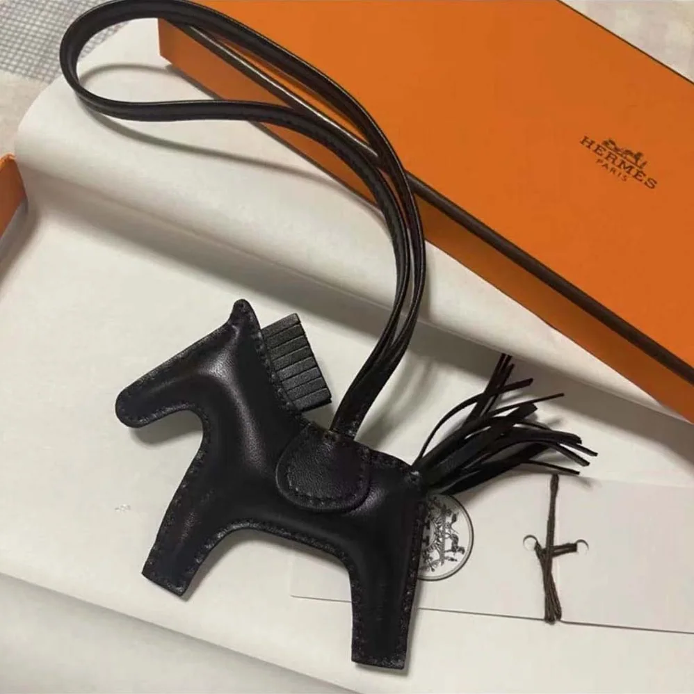 Hermes Rodeo MM Charm for Unisex in Black