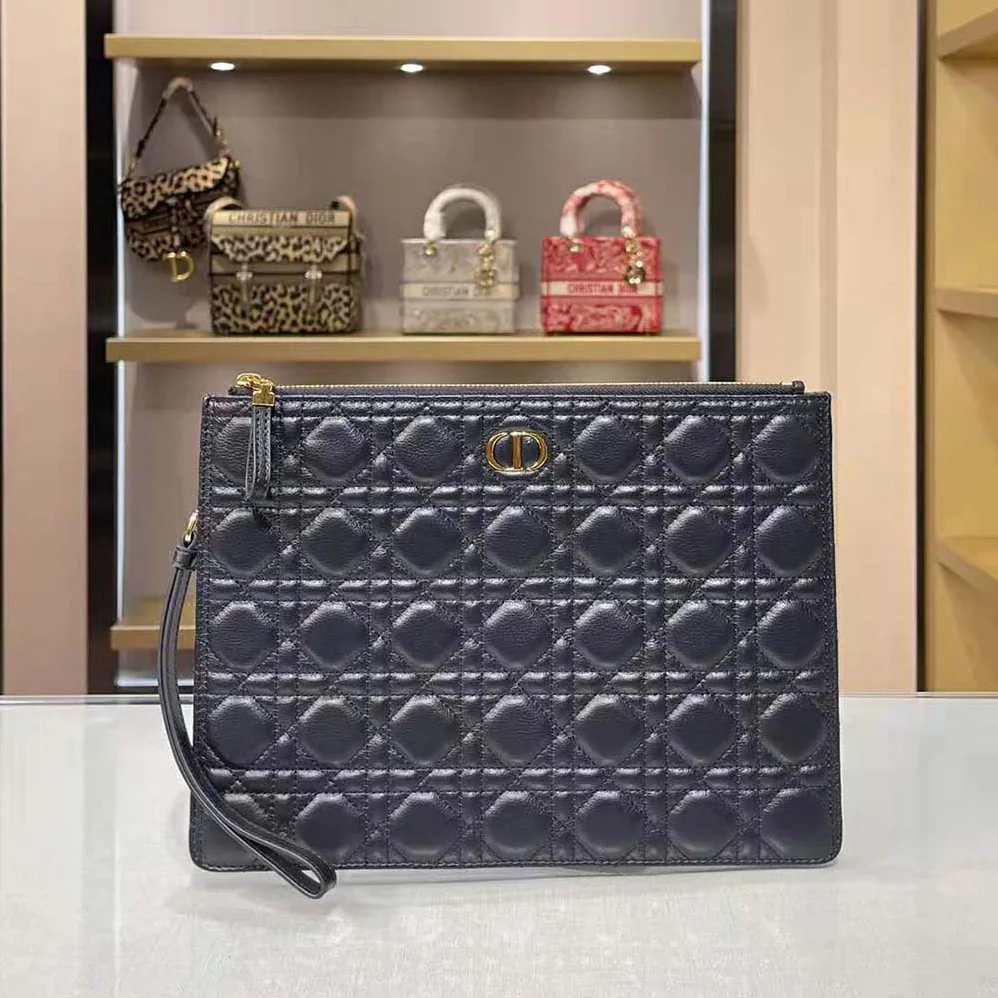 Dior Large Dior Caro Daily Pouch Cannage Calfskin for Women in Black