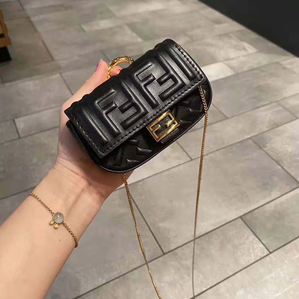 Fendi Nano Baguette Charm Black Nappa Leather Charm for Women