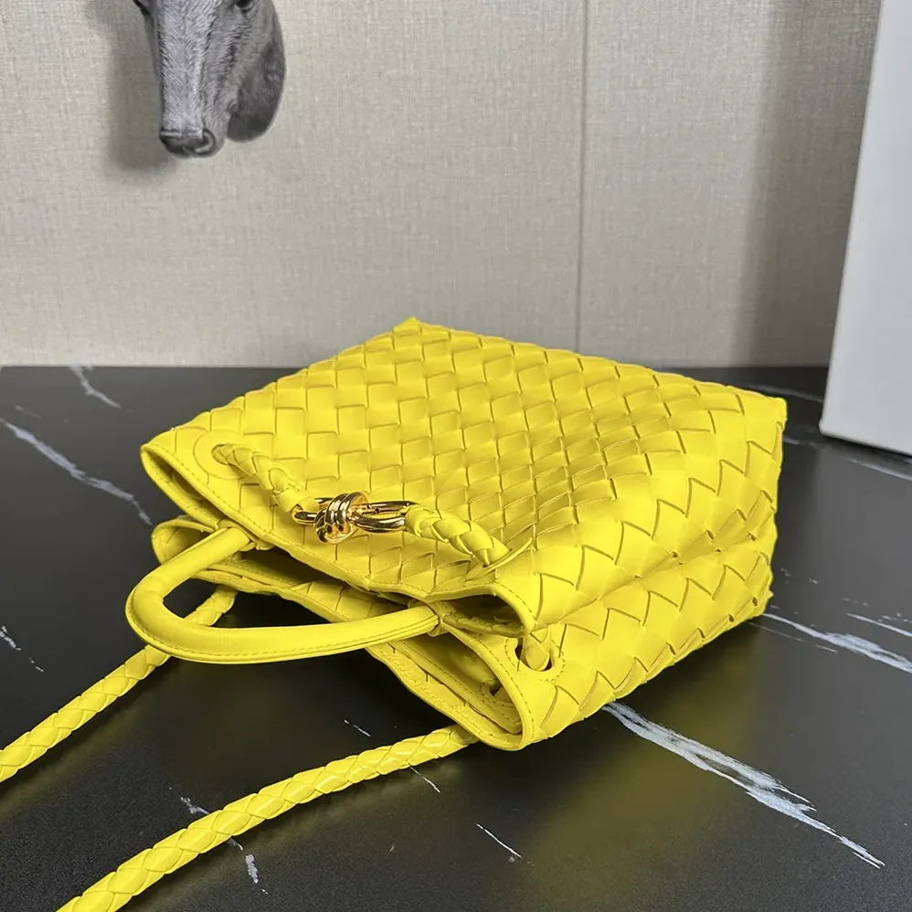 Bottega Veneta Small Andiamo Intrecciato Leather Top Handle Bag for Women in Yellow