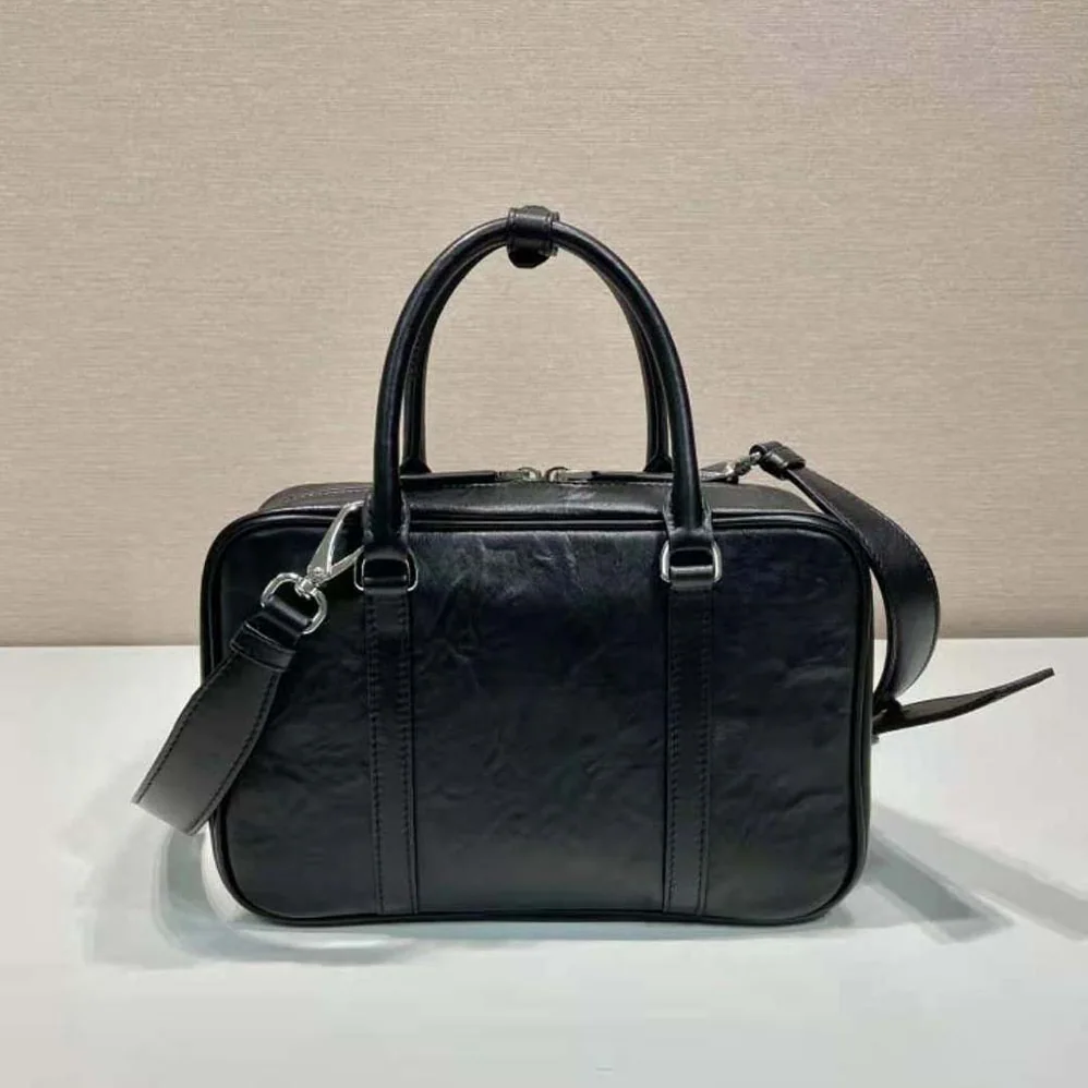 Prada Medium Antique Nappa Leather Top Handle Bag for Women in Black
