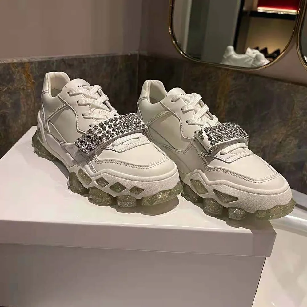 Jimmy Choo Diamond X Strap/F White Calf Leather Low Top Trainers with Crystal Strap for Women