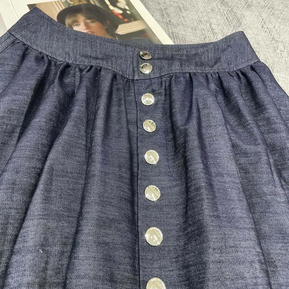 Dior Mid-Length Skirt with Snaps Deep Blue Cotton Denim for Women Dior Mid-Length Skirt with Snaps Deep Blue Cotton Denim for Women