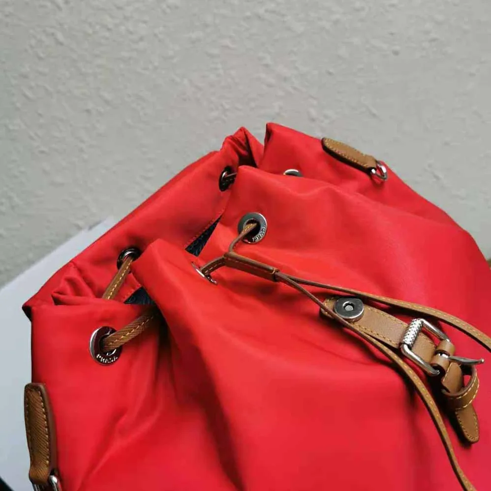 Prada Nylon and Saffiano Leather Backpack for Women in Red