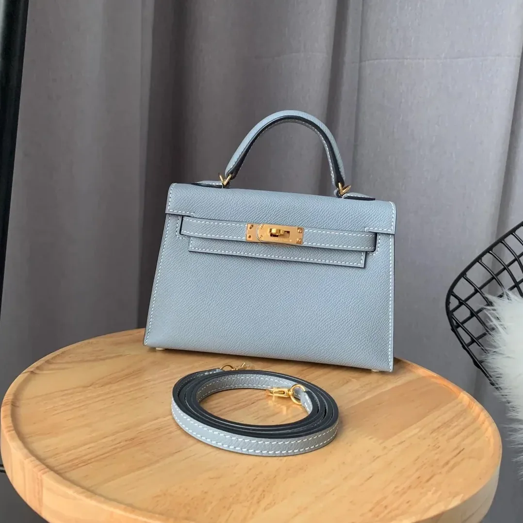 Hermes Kelly Mini Top Handle Bag / Sky Blue Epsom Gold Hardware Hermes Kelly Mini Top Handle Bag / Sky Blue Epsom Gold Hardware