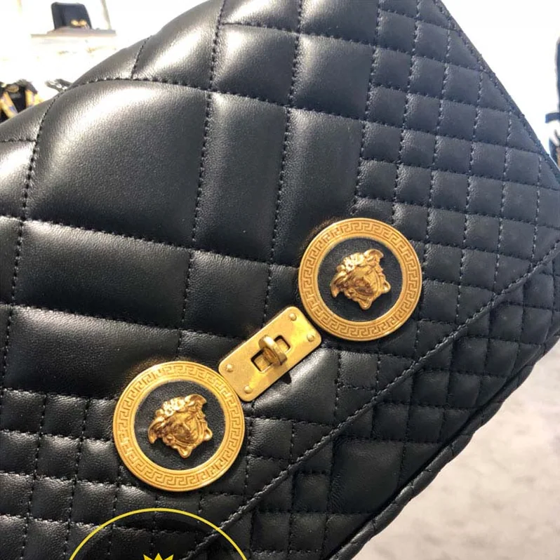 Versace Quilted Icon Shoulder Bag in Nappa Leather for Women in Black Versace Quilted Icon Shoulder Bag in Nappa Leather for Women in Black
