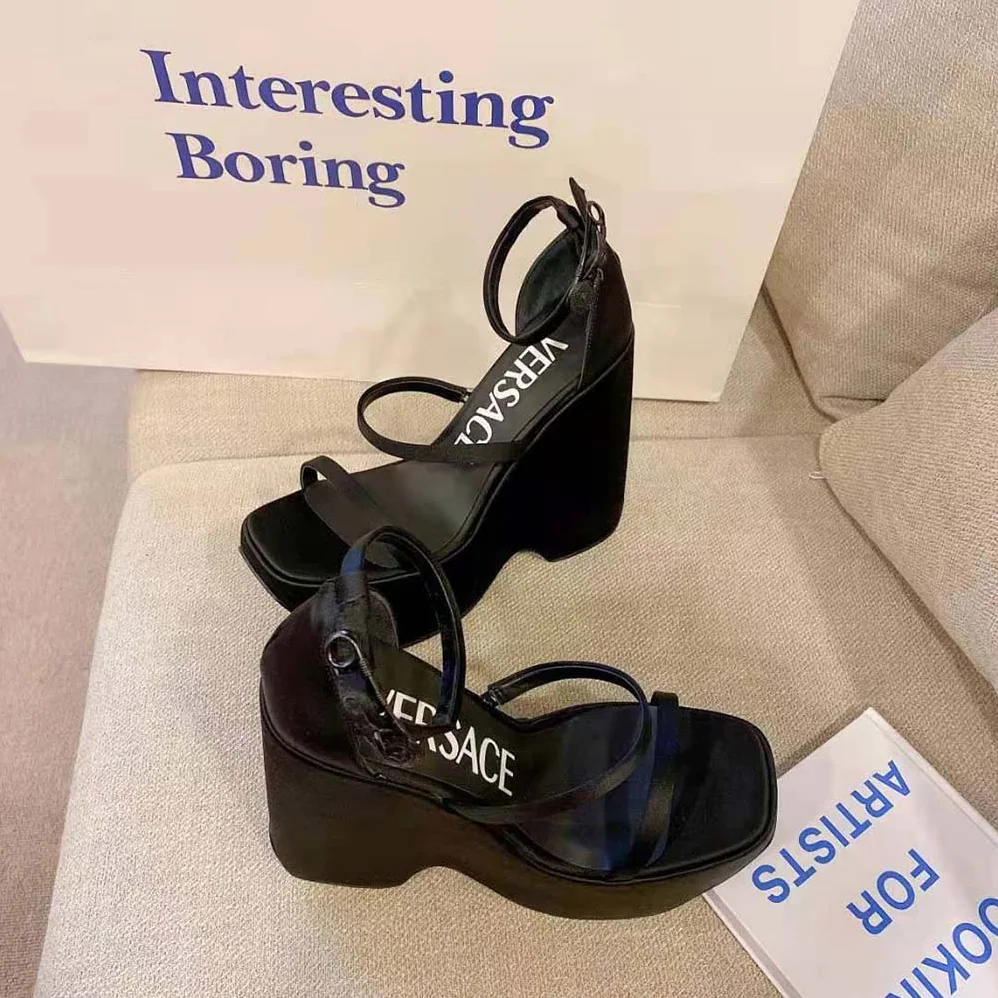 Versace Triplatform Sandals in 16cm Heel Height for Women in Black