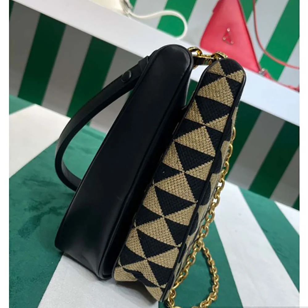 Prada Symbole Leather and Fabric Mini Bag Black for Women in Beige