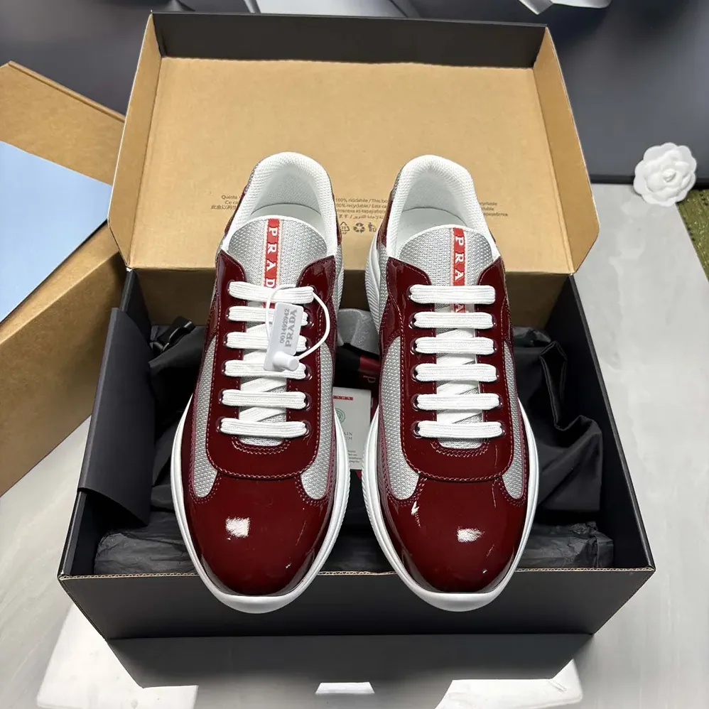Prada Patent Leather And Technical Fabric Prada America'S Cup Sneakers for Unisex in Burgundy Prada Patent Leather And Technical Fabric Prada America'S Cup Sneakers for Unisex in Burgundy