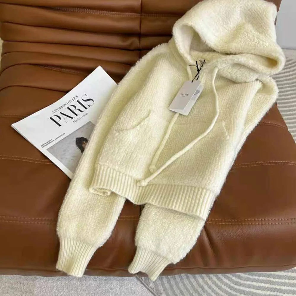 Celine Sweater with Hood in Micro Fur Alpaca Wool for Women