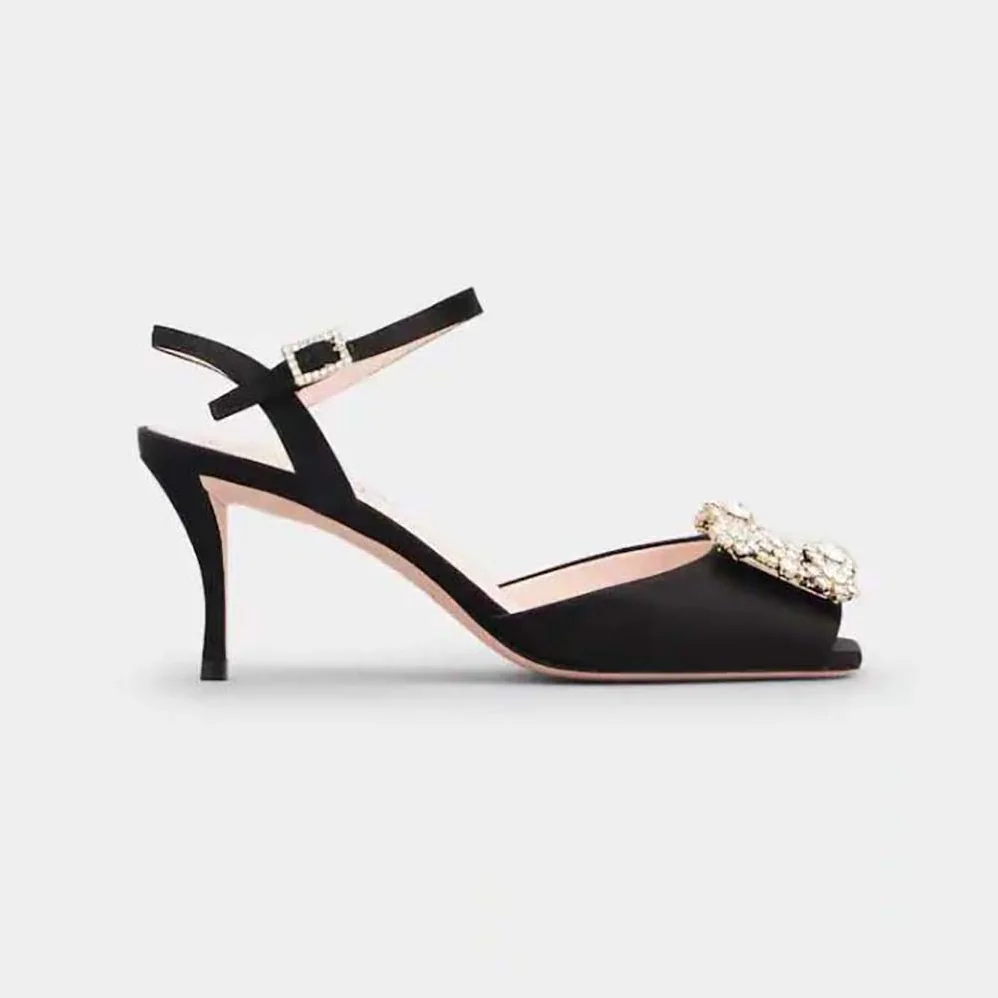 Roger Vivier Flower Strass Buckle Sandals in Satin for Women in Black