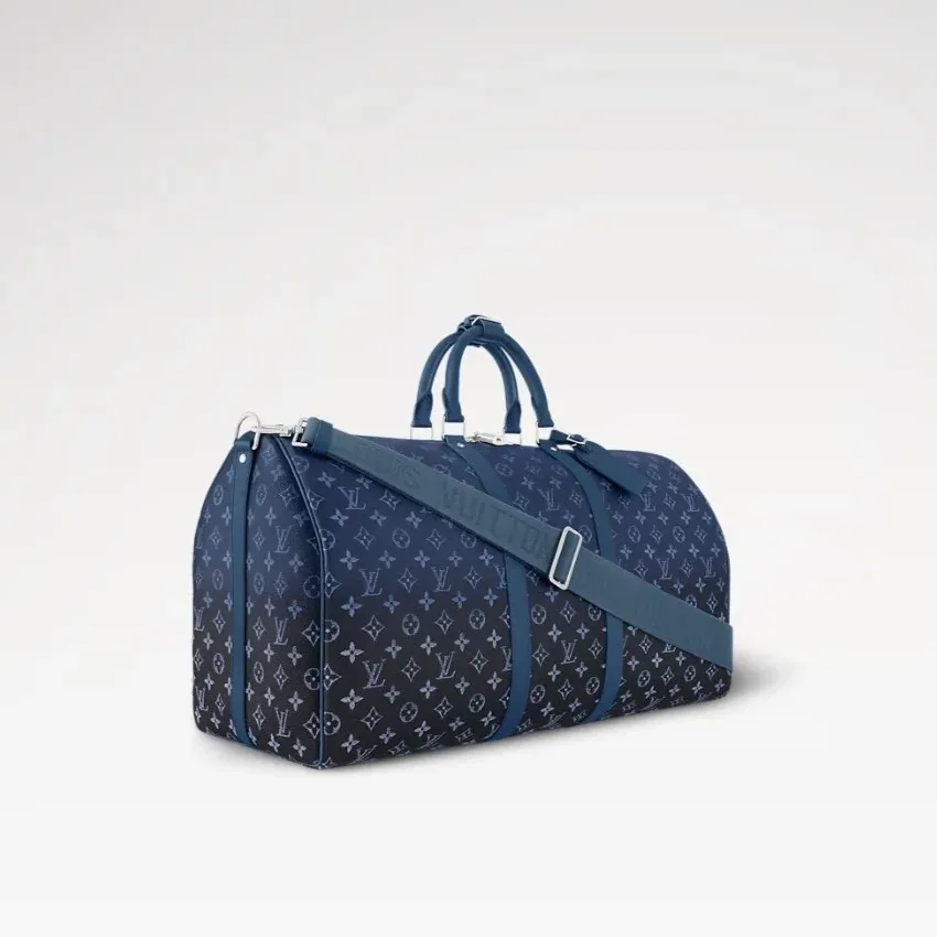Louis Vuitton Keepall Bandouliere 55 Travel Bag in Navy Blue Silver Hardware