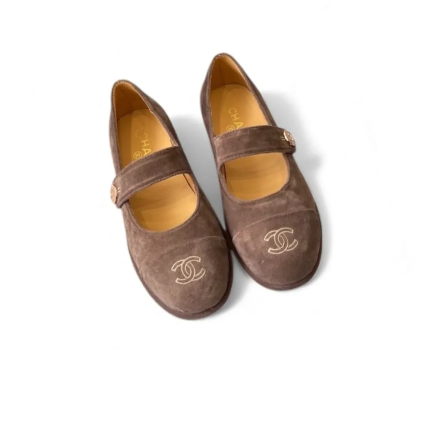 Chanel Mary Jane Flats Brown Suede