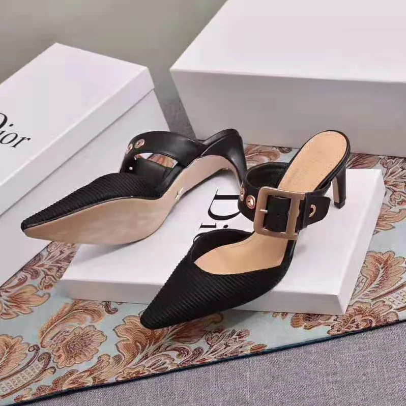 Dior D-Dior Mule Technical Canvas Calfskin 6.5 cm Heel for Women in Black
