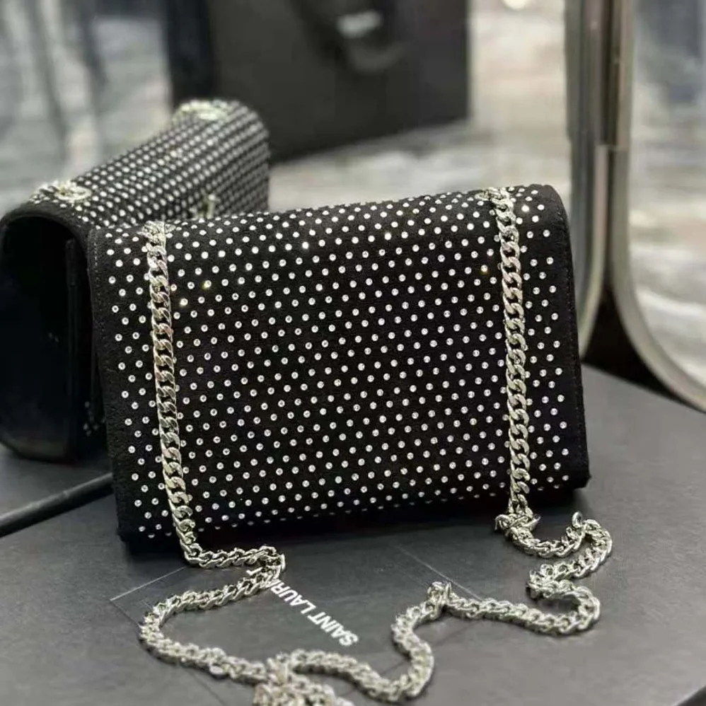 Saint Laurent YSL Kate Small Chain Bag in Velvet and Rhinestones for Women Saint Laurent YSL Kate Small Chain Bag in Velvet and Rhinestones for Women
