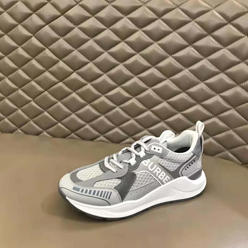 Burberry Logo Print Suede and Mesh Sneakers for Men in Silver
