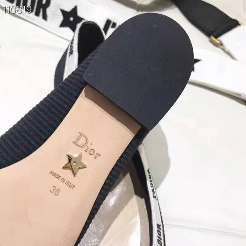 Dior J'adior Embroidered Ballet Flat Technical Canvas Embroidered Ribbon for Women in Black
