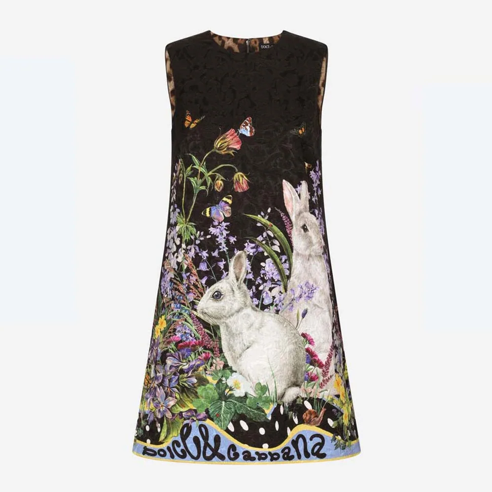 Dolce Gabbana D&G Rabbit-Print Brocade A for Women in Line Dress Dolce Gabbana D&G Rabbit-Print Brocade A for Women in Line Dress
