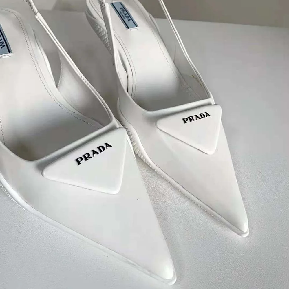 Prada Brushed Leather Slingback Pumps for Women in White