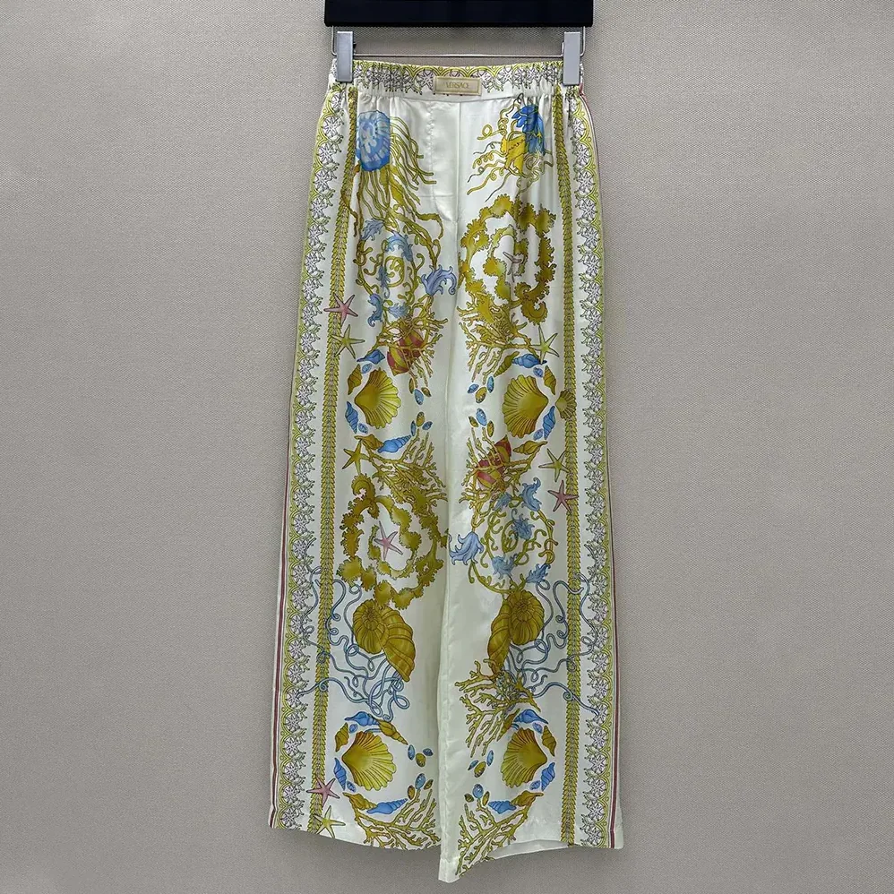 Versace Underwater Barocco Silk Pants for Women in Yellow