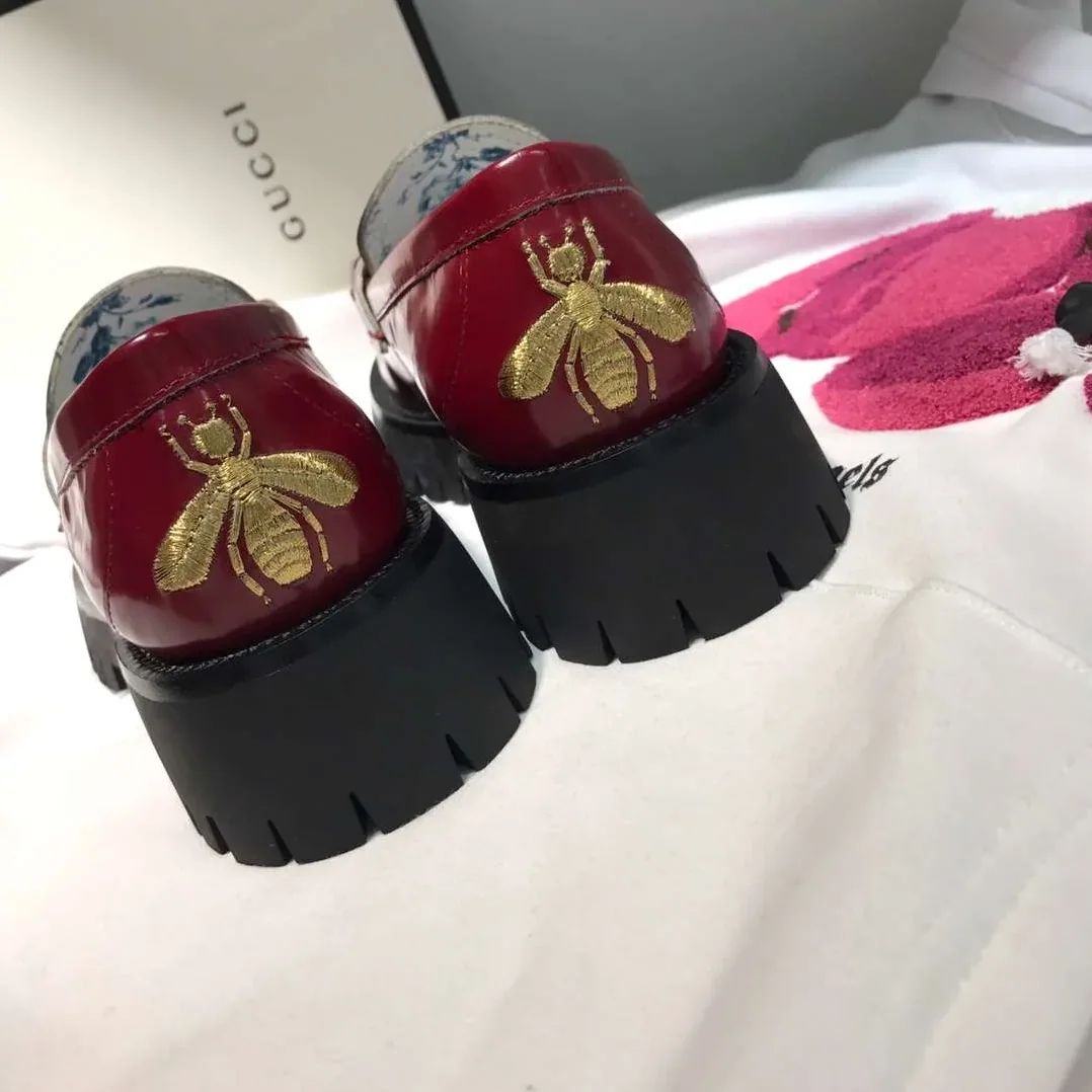 Gucci Lug Sole Horsebit Accent Loafers Red Gucci Lug Sole Horsebit Accent Loafers Red