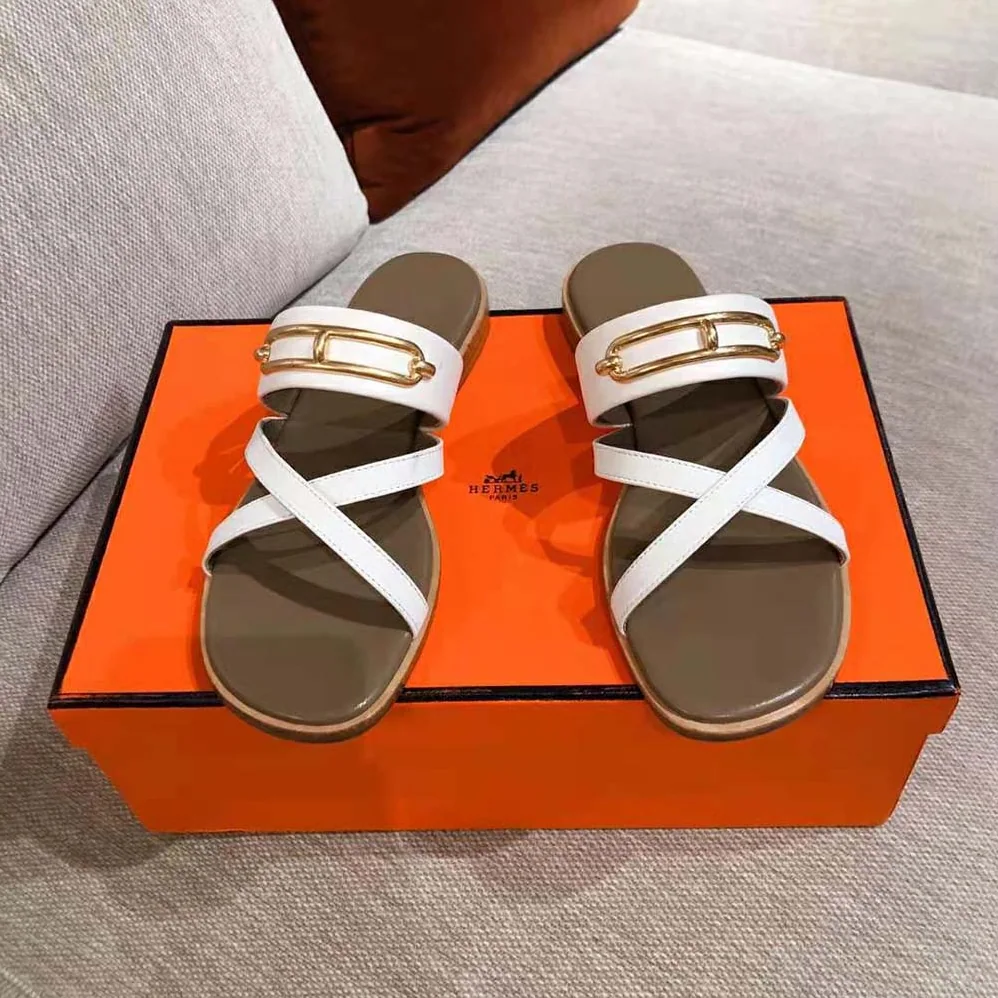 Hermes Claire Sandal in Calfskin Leather for Women in White Hermes Claire Sandal in Calfskin Leather for Women in White