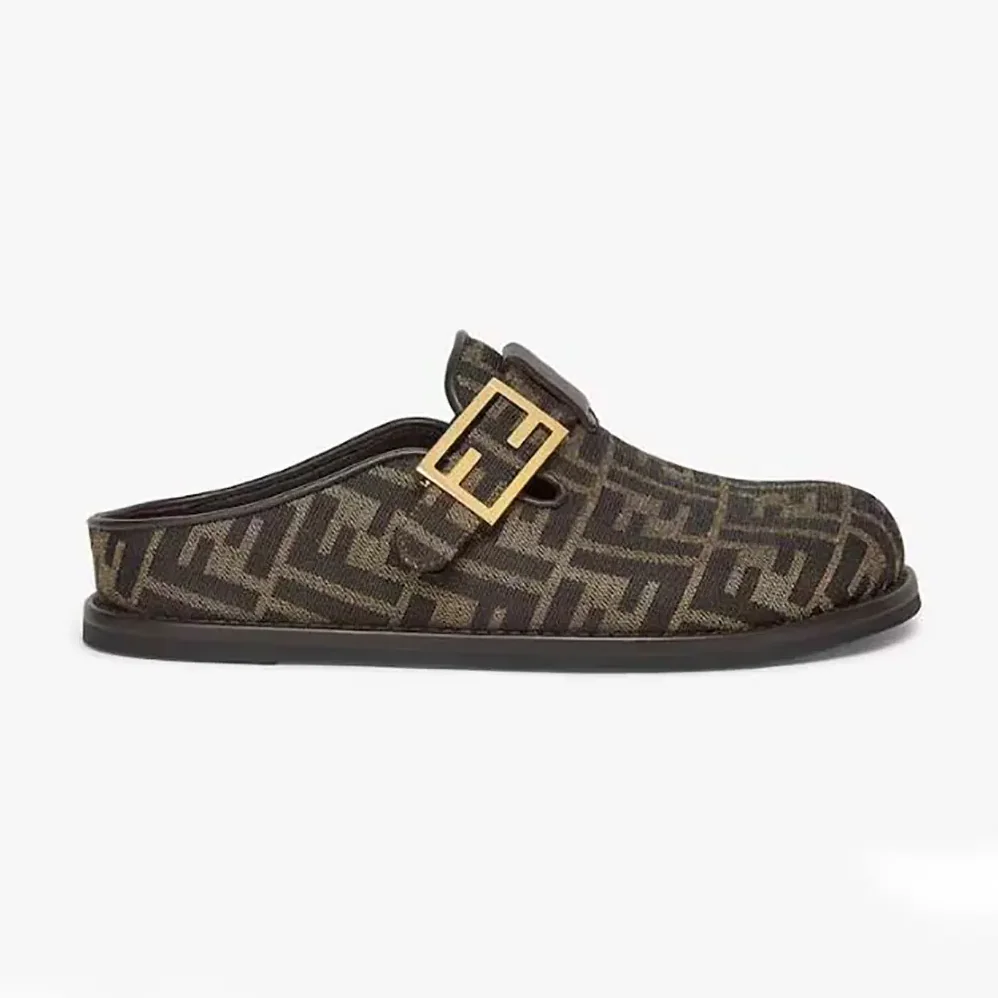 Fendi Feel Brown Fabric Sabots for Unisex