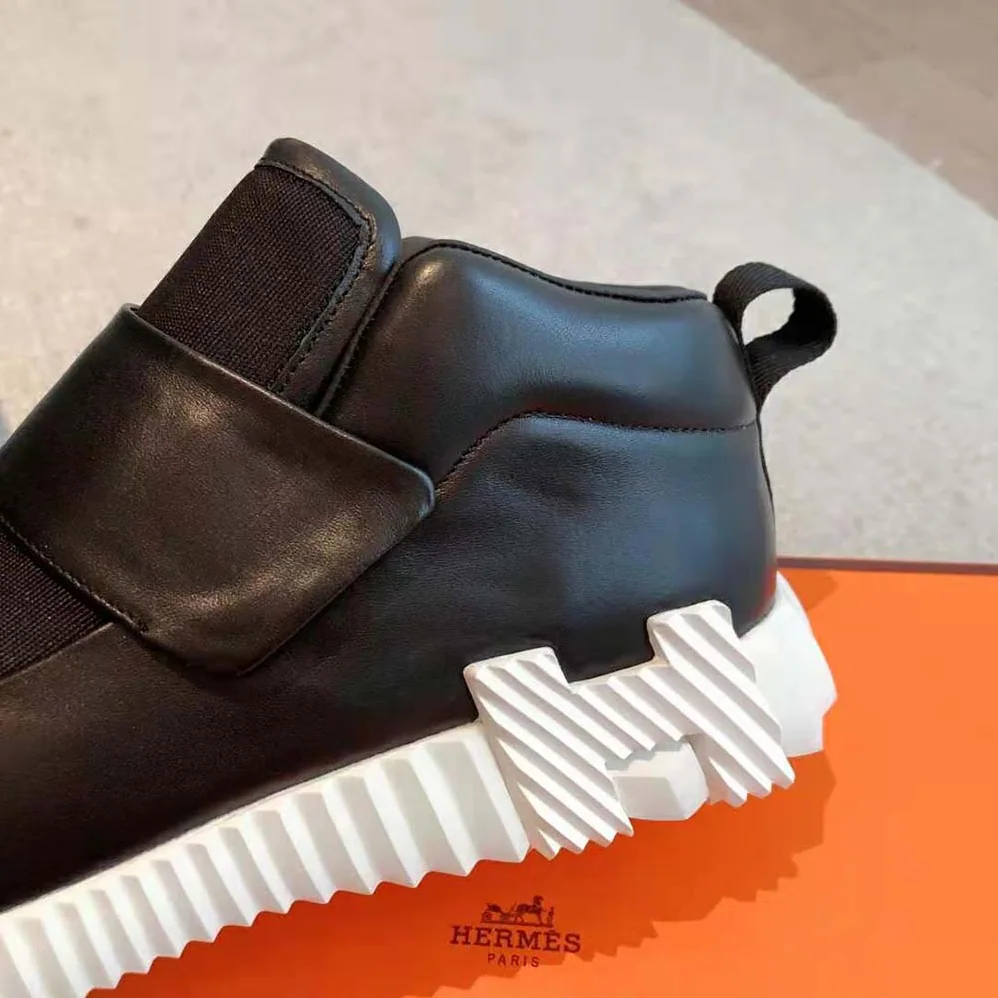 Hermes H Sneaker in Stretch Canvas and Calfskin for Men in Black
