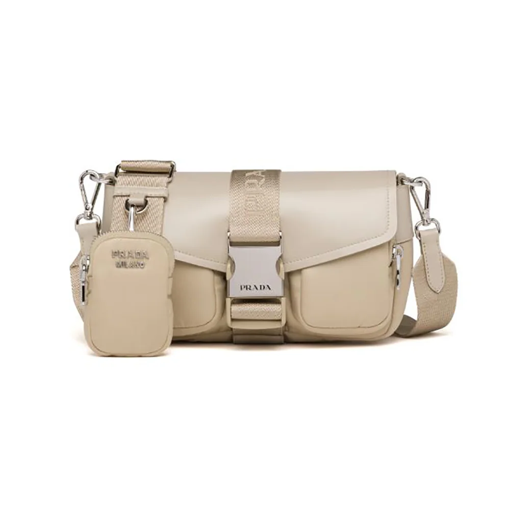 Prada Pocket Nylon and Brushed Leather Bag for Women