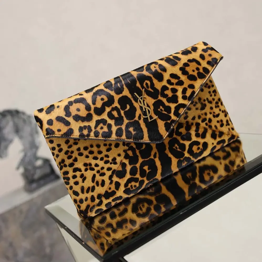 Saint Laurent YSL Cassandre Large Envelope Pouch In Pony Hair Leather 30cm for Women