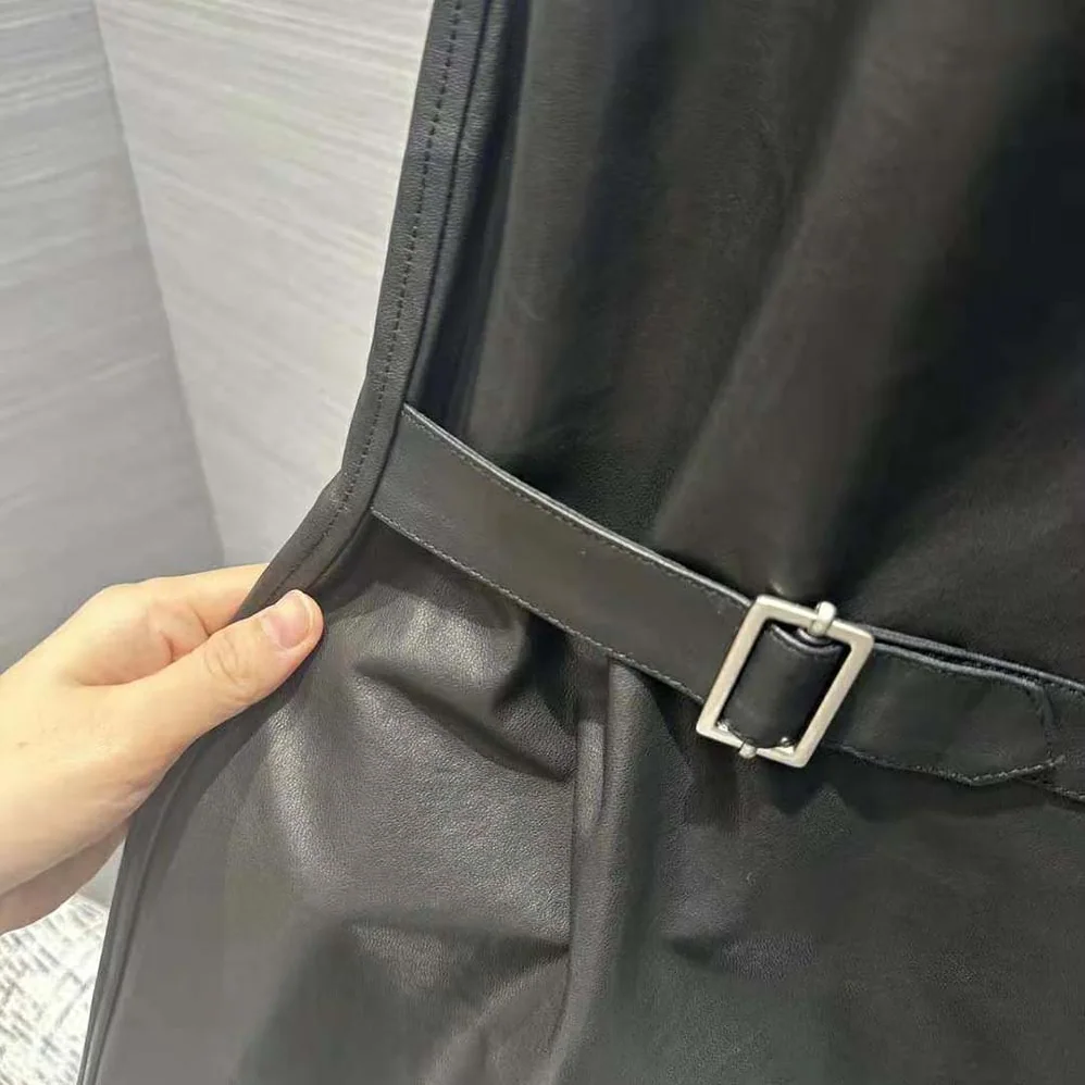 Prada Leather Dress with Knit Triangle Logo for Women in Black Prada Leather Dress with Knit Triangle Logo for Women in Black