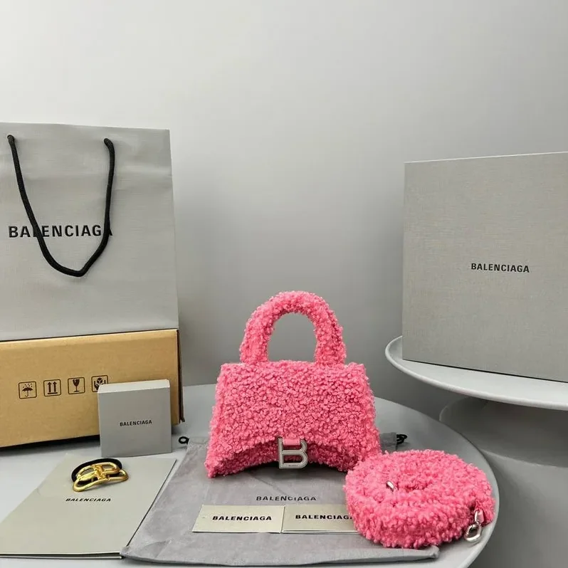 Furry Hourglass Small Handbag Black in Grey/Pink / Furry Hourglass Small Handbag Black in Grey/Pink /