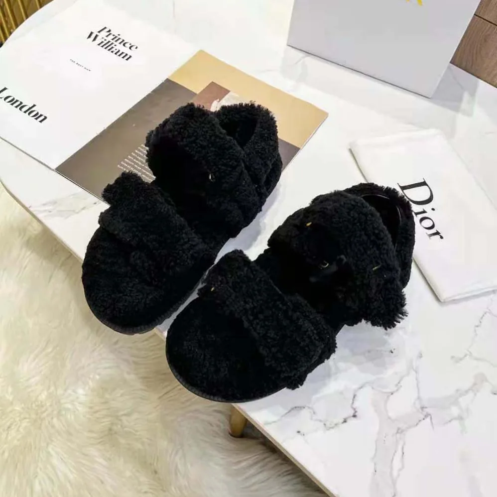 Dior Dioract Sandal Black Shearling for Women Dior Dioract Sandal Black Shearling for Women