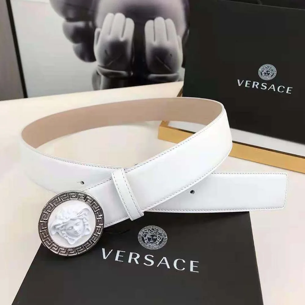 Versace Medusa Biggie Reversible Leather Belt for Men in White
