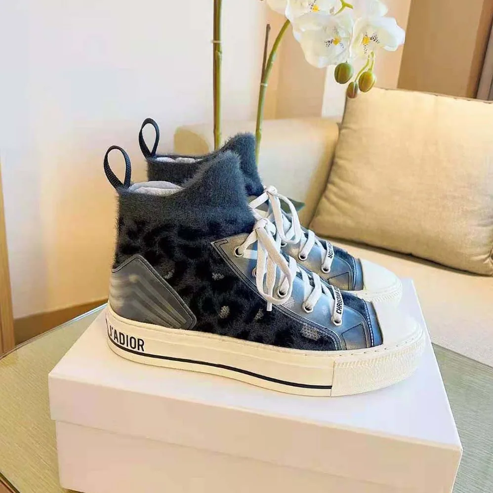 Dior Walk'n'Dior Sneaker Fur-Effect Knit with Gray Mizza Print for Women
