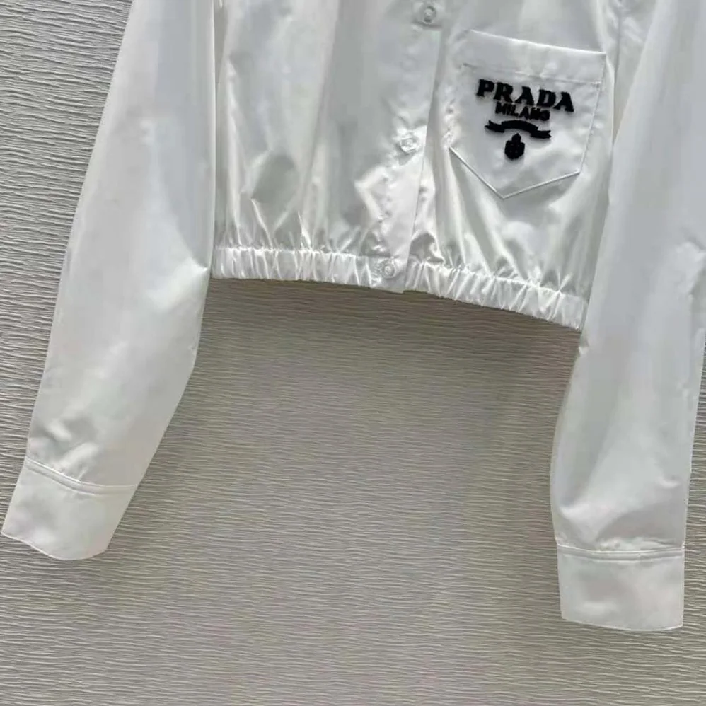 Prada Embroidered Cropped Poplin Shirt for Women Prada Embroidered Cropped Poplin Shirt for Women
