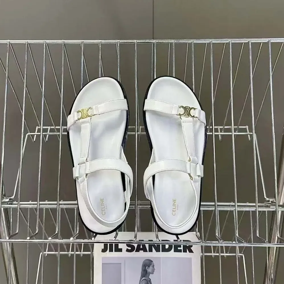 Celine Maud Sandal with Triomphe in Calfskin for Women in White Celine Maud Sandal with Triomphe in Calfskin for Women in White