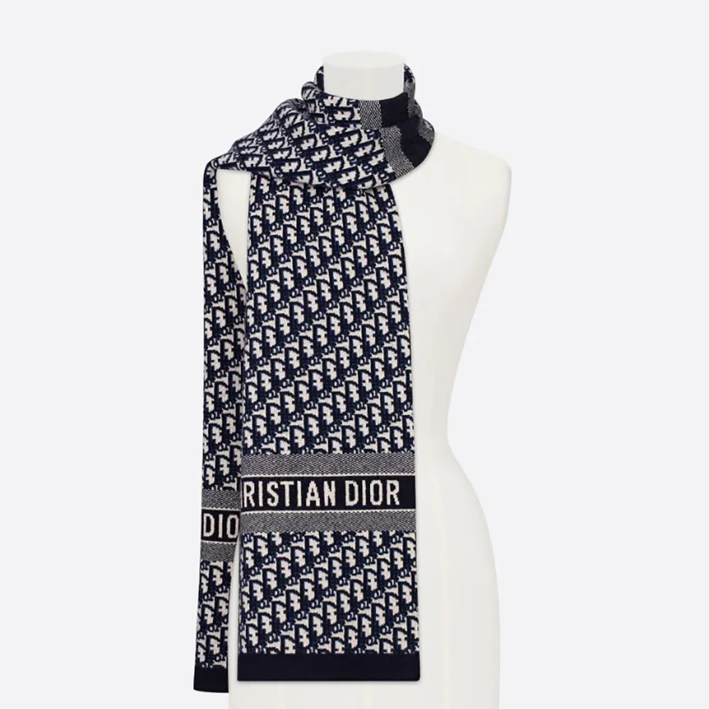 Dior Dior Oblique Scarf Blue Wool and Cashmere Knit for Women Dior Dior Oblique Scarf Blue Wool and Cashmere Knit for Women