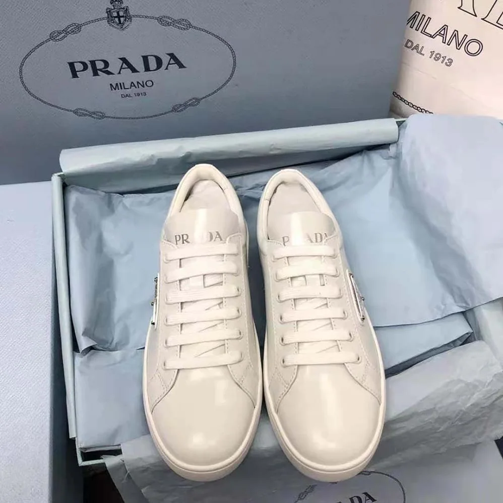Prada Brushed Leather Sneakers for Men in White Prada Brushed Leather Sneakers for Men in White