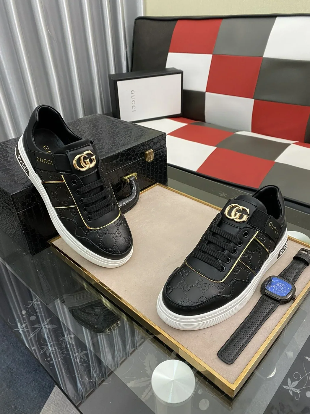 Gucci GG Embossed Sneaker Loafer With GG Black Gold for Men