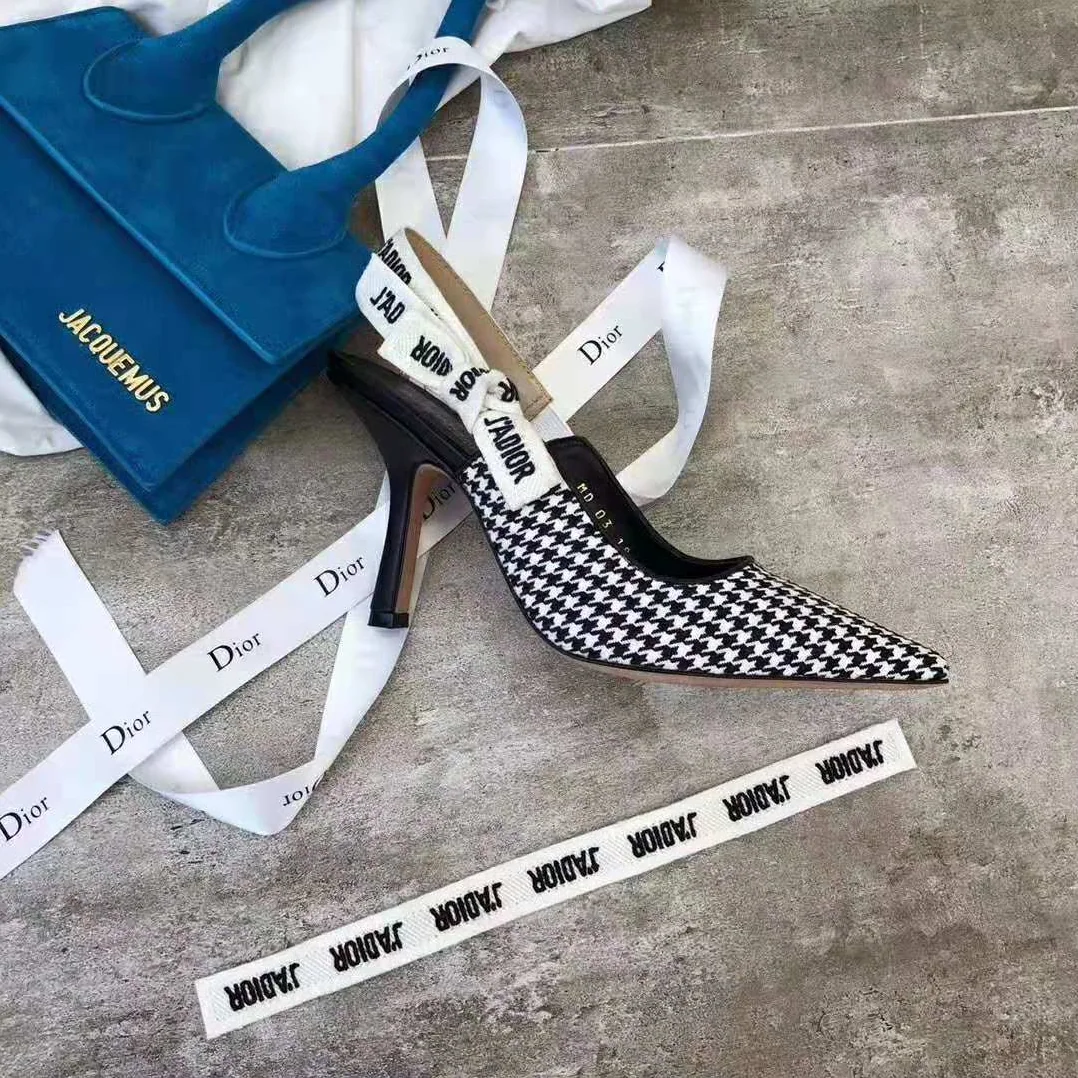 Dior Woman J'adior Wool Houndstooth Slingback Pump 10 cm Height in Black Dior Woman J'adior Wool Houndstooth Slingback Pump 10 cm Height in Black
